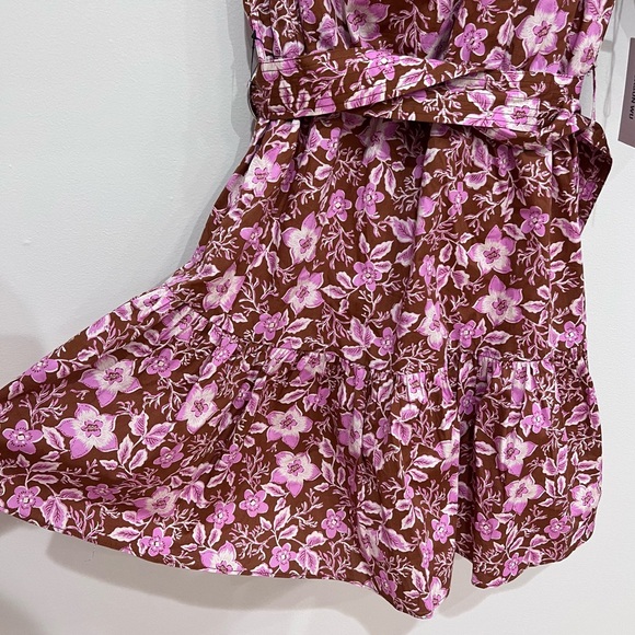 NWT Jason Wu One-shoulder A-line Floral Puff-sleeve Mini Dress, Pink/Brown, S - Picture 3 of 13